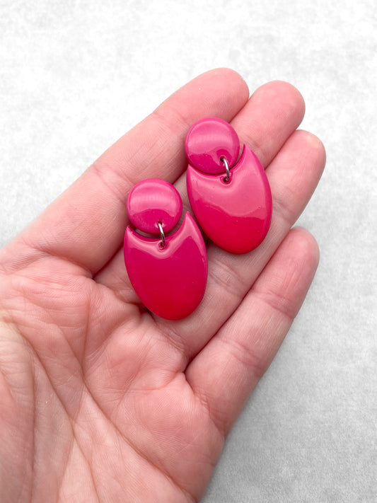 Handmade Geometric Earrings – Deep Pink and Red Polymer Clay Jewellery
