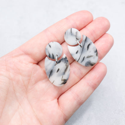 Sand and transparent geometric earrings. Handmade polymer clay earrings.