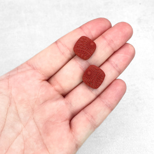 Handmade Dark Copper Geometric Stud Earrings – Textured Polymer Clay Studs