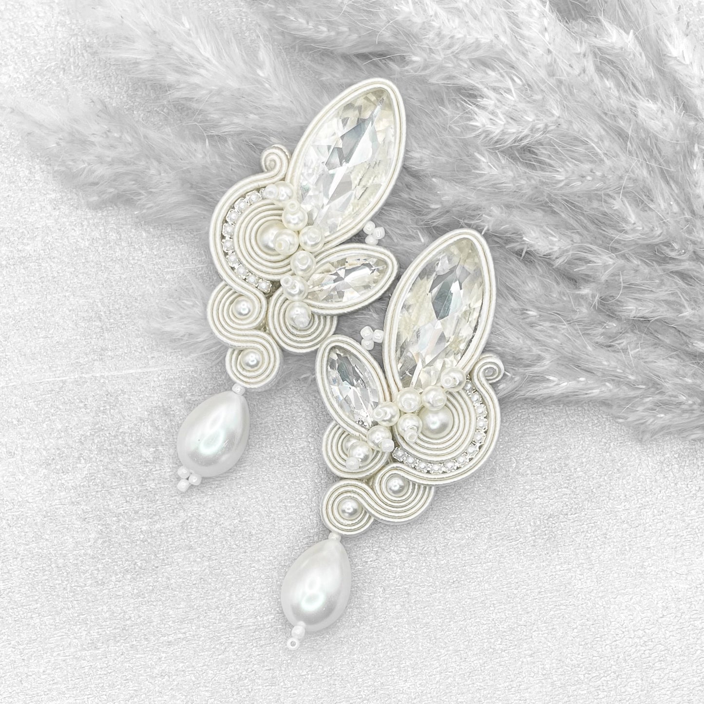 Handmade Bridal Soutache Earrings – Luxury and Lightweight Ivory Jewellery