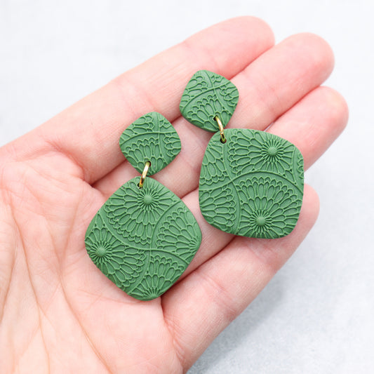 Forest green rhombus earrings. Handmade polymer clay earrings.