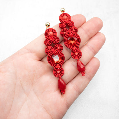 Handmade Red Soutache Earrings – Stylish and Statement Jewellery