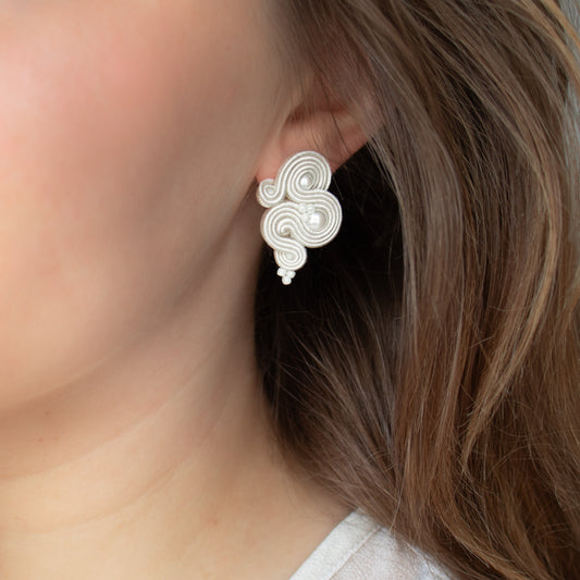 Handmade Ivory Soutache Bridal Earrings – Delicate and Classic Jewellery