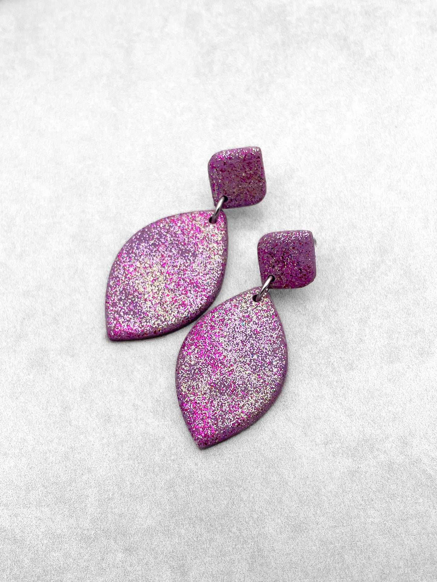Handmade Violet Sparkle Earrings – Geometric Polymer Clay Jewellery