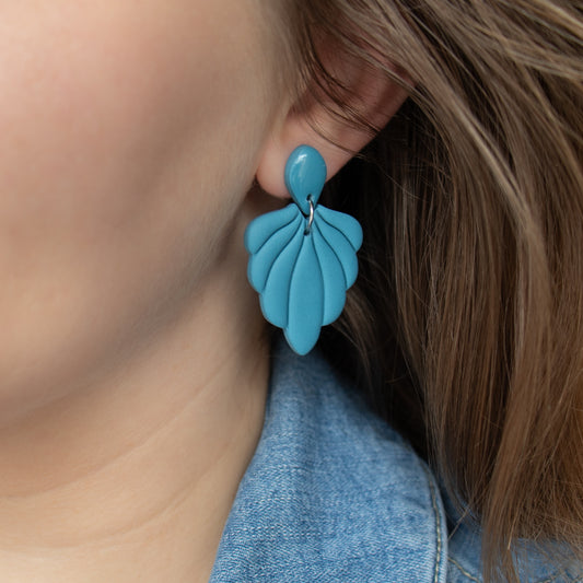 Handmade Steel Blue Shell Earrings – Polymer Clay Jewellery