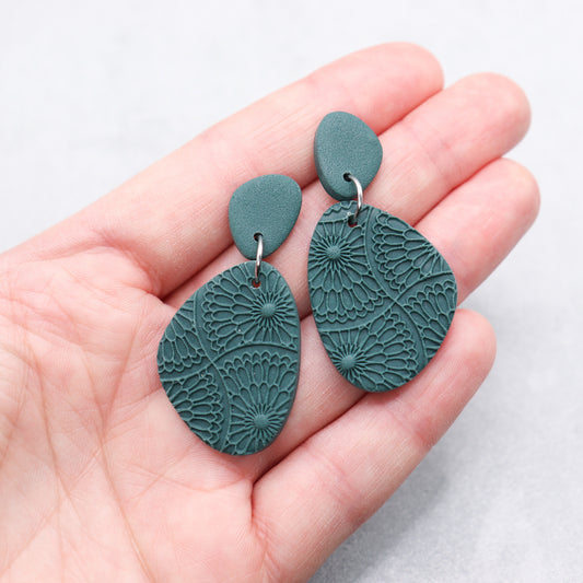 Dark teal earrings. Handmade polymer clay earrings.