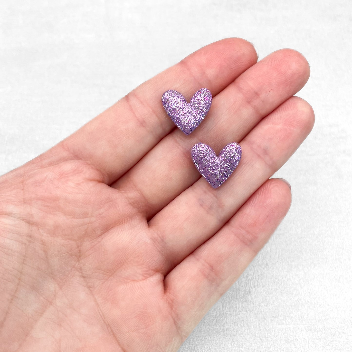 Handmade Violet Heart Stud Earrings – Polymer Clay with Gliiter Studs