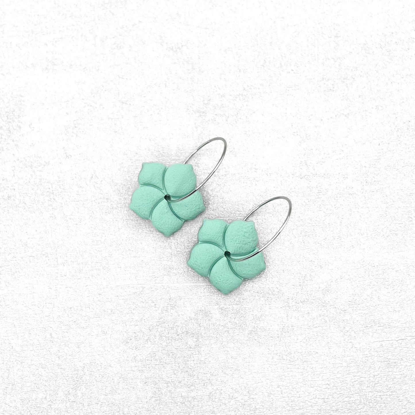Handmade Pastel Mint Hibiscus Earrings – Flower Polymer Clay Jewellery