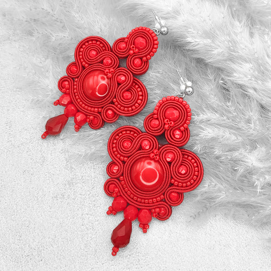 Red soutache earrings. Original and exclusive handmade earrings.
