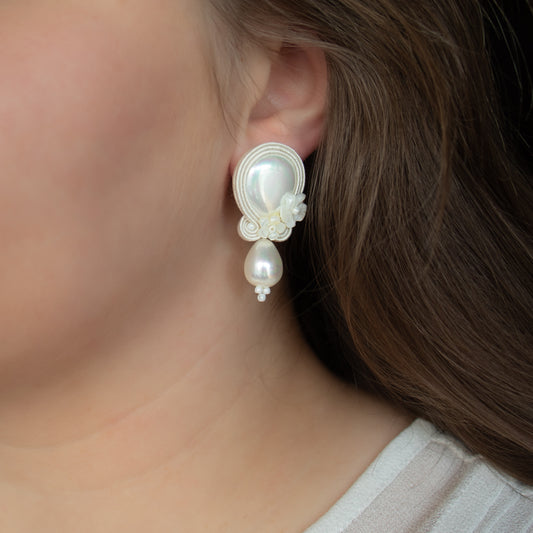 Handmade Bridal Soutache Earrings – Elegant Ivory Jewellery