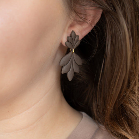 Handmade Brown Leaf Earrings – Polymer Clay Jewellery