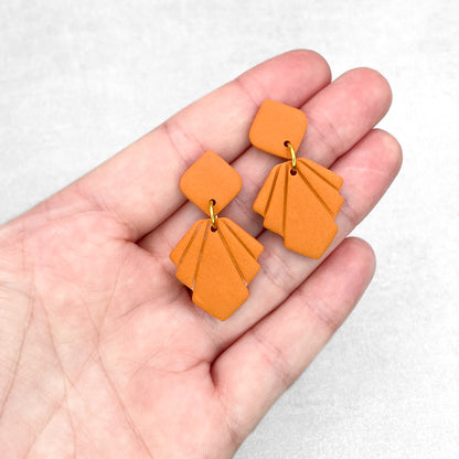 Handmade Orange Geometric Earrings – Textured Polymer Clay Jewellery