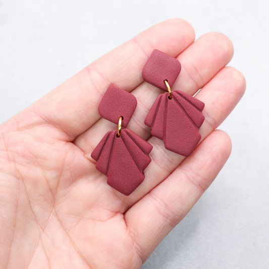 Maroon geometric earrings. Handmade polymer earrings.