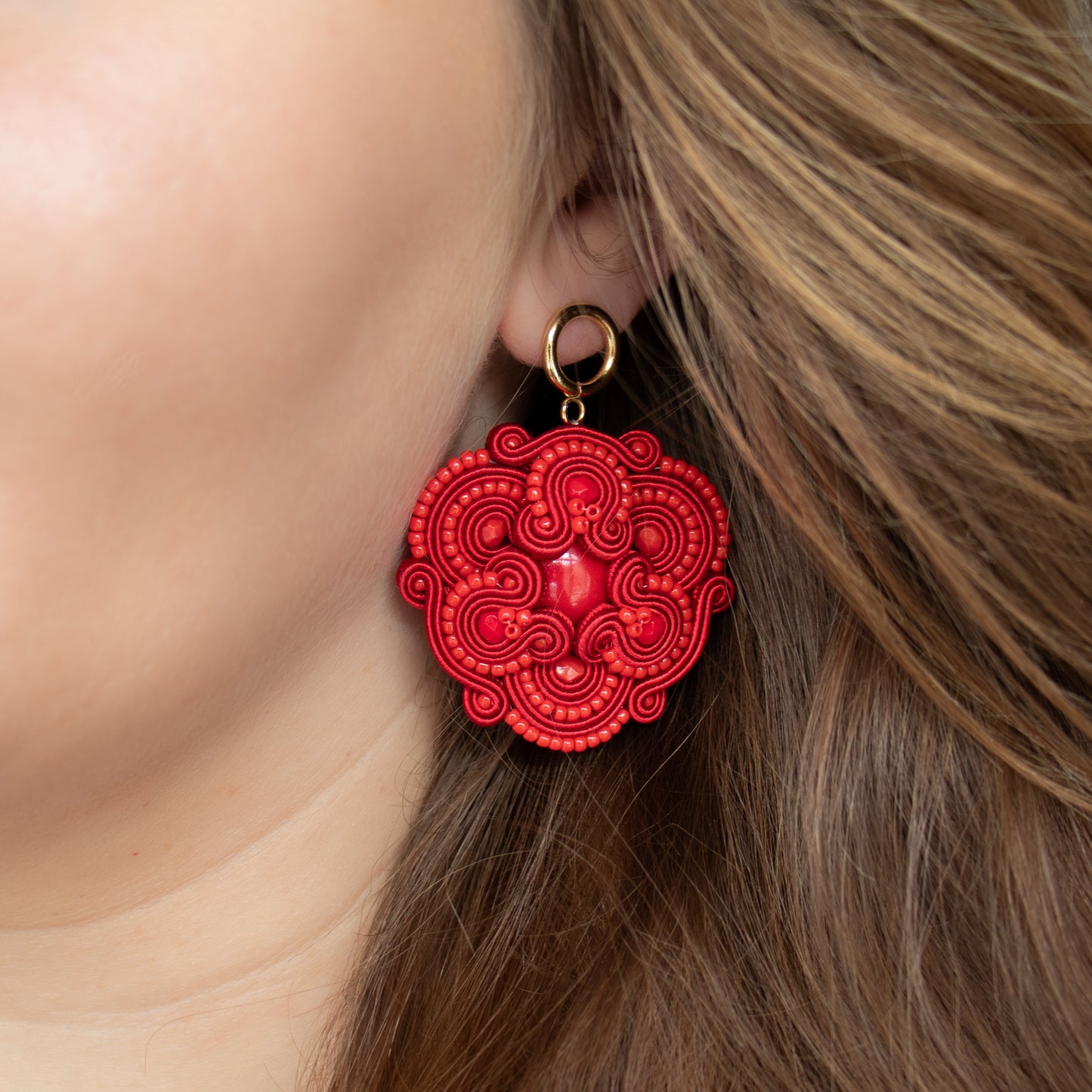 Handmade Red Soutache Earrings – Statement Jewellery