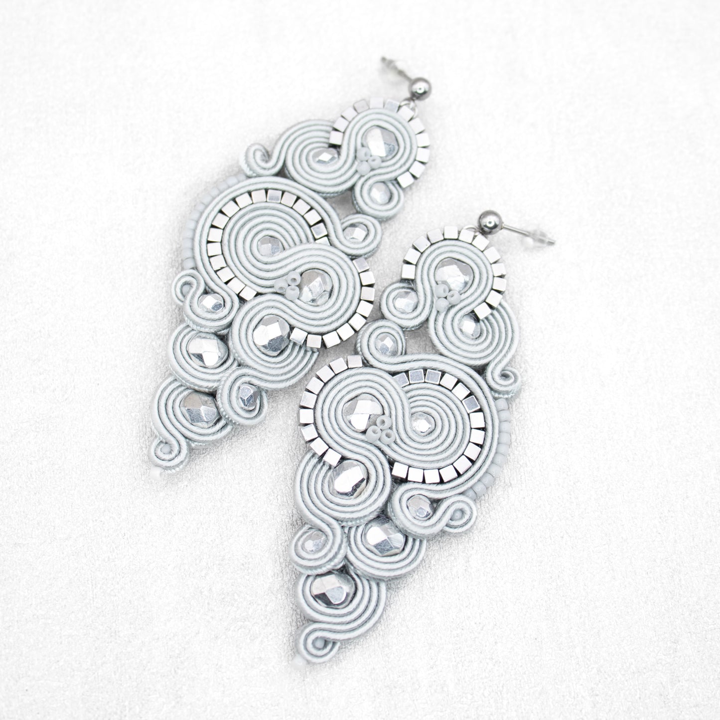 Handmade Light Grey Soutache Earrings – Graceful and Original Jewellery