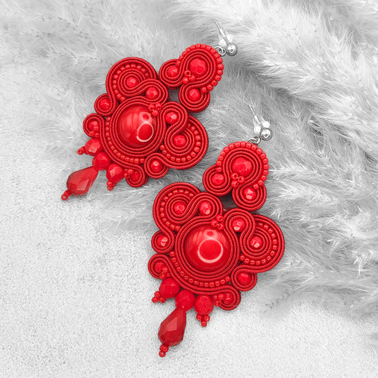 Handmade Red Soutache Earrings – Original and Statement Jewellery