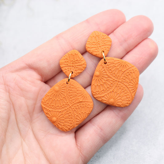 Orange rhombus earrings. Handmade polymer clay earrings.