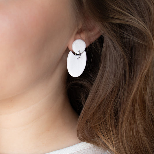 White and glitter earrings. Handmade polymer clay earrings.