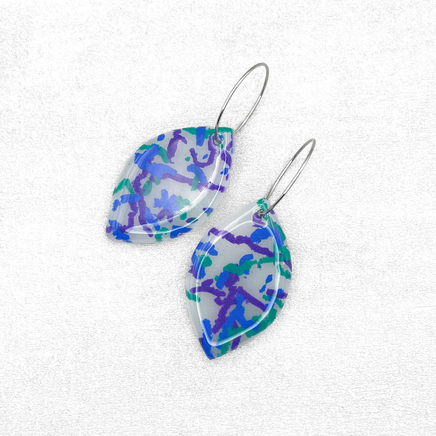 Handmade Cobalt, Emerald, and Purple Oval Earrings – Artistic Polymer Clay Jewellery