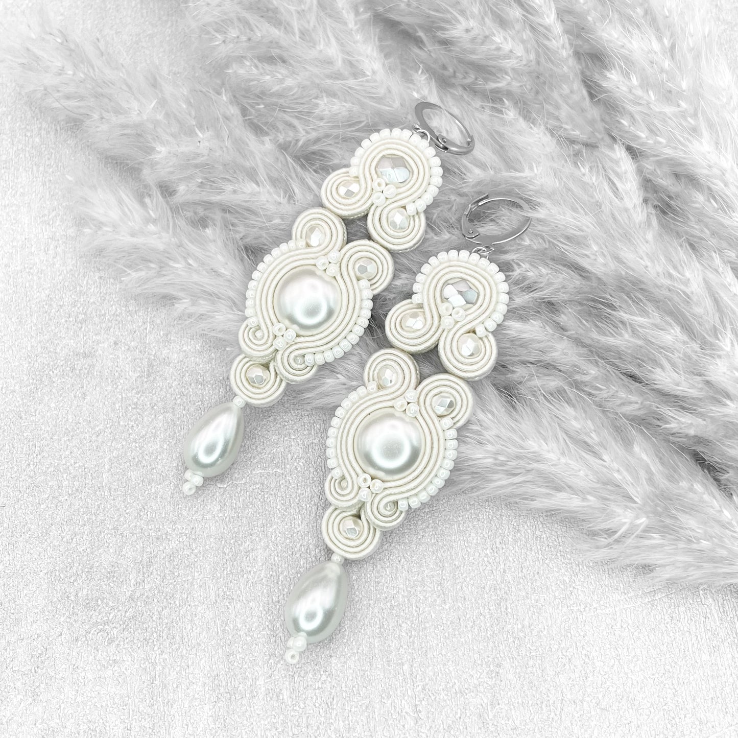 Handmade Bridal Soutache Earrings - Elegant Ivory Jewellery