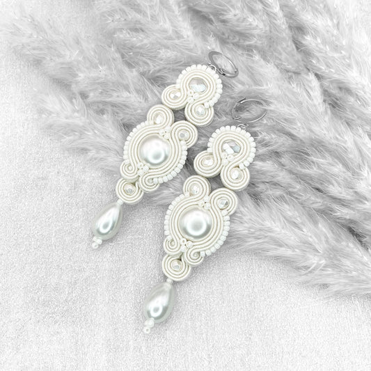 Handmade Bridal Soutache Earrings - Elegant Ivory Jewellery
