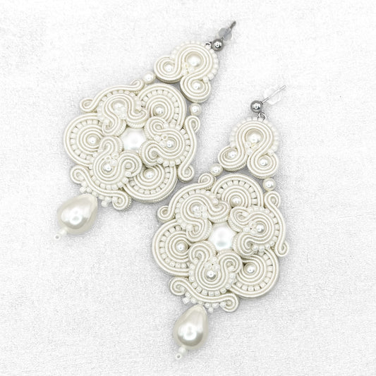 Handmade Ivory Soutache Wedding Earrings – Luxurious and Sophisticated Jewellery