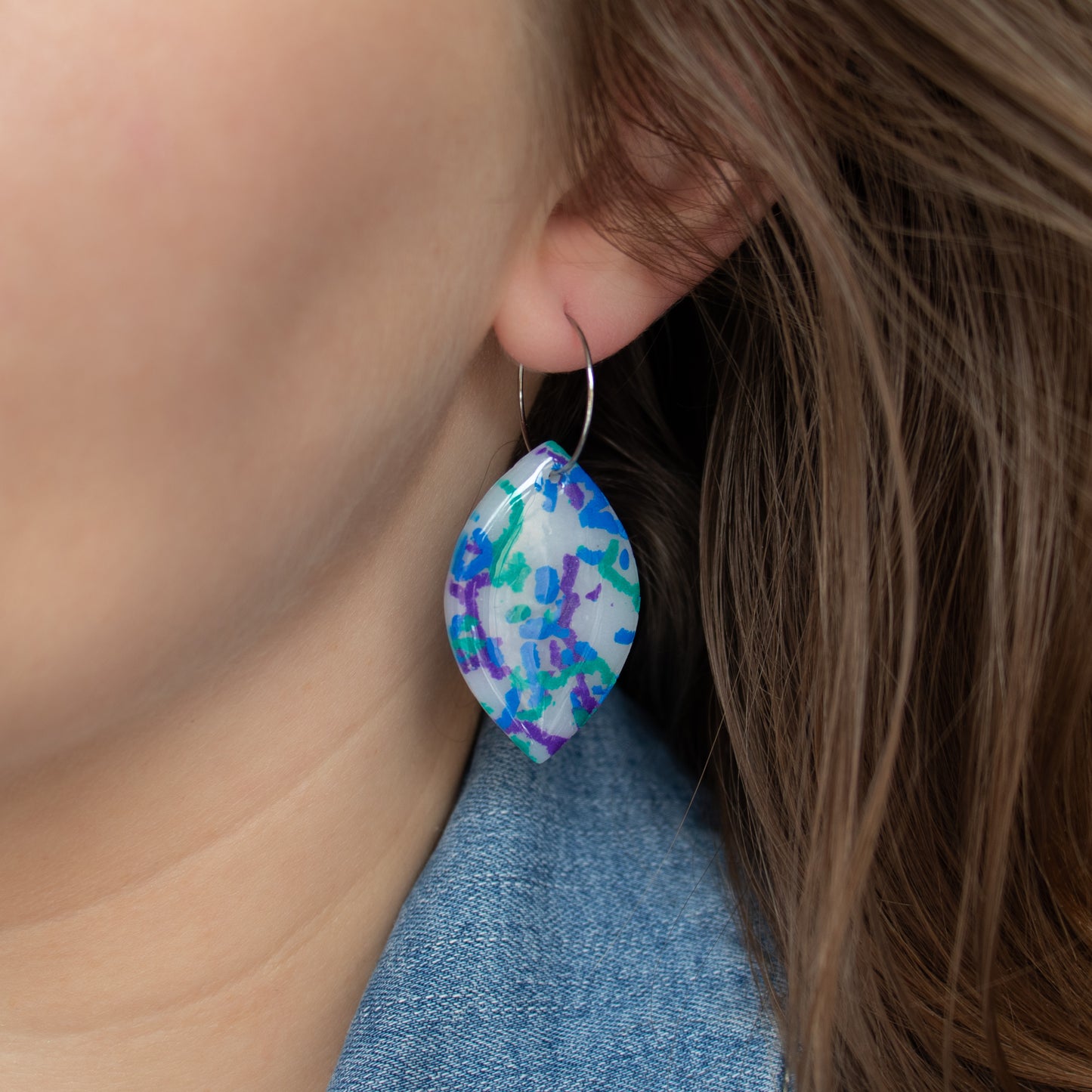 Handmade Cobalt, Emerald, and Purple Oval Earrings – Artistic Polymer Clay Jewellery