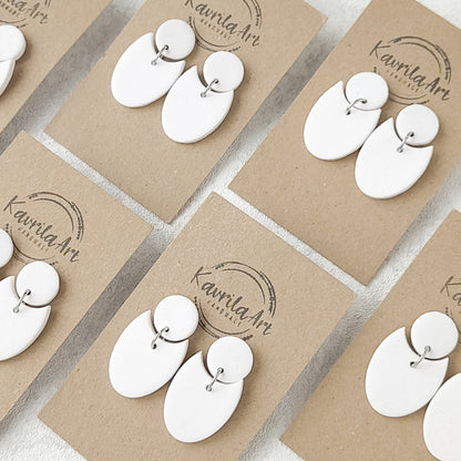 Handmade White and Glitter Polymer Clay Earrings – Geometric and Glamorous Jewellery