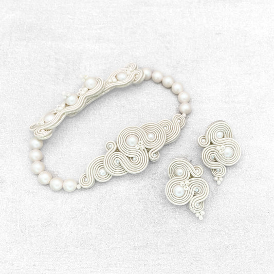 Handmade Ivory Soutache Jewellery Set – Classic and Elegant Wedding Earrings and Bracelet