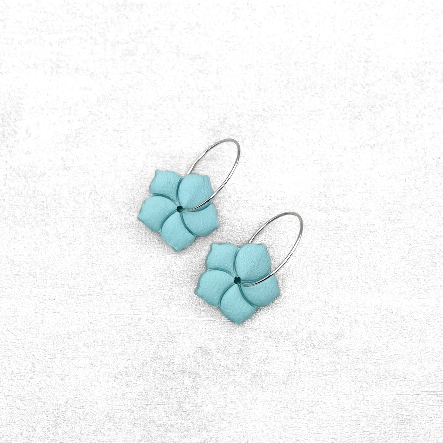 Handmade Pastel Turqouise Hibiscus Earrings – Flower Polymer Clay Jewellery