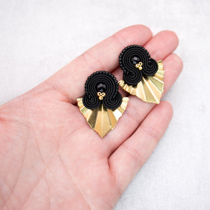Black soutache with good charms. Handmade earrings. Unique and original earrings.