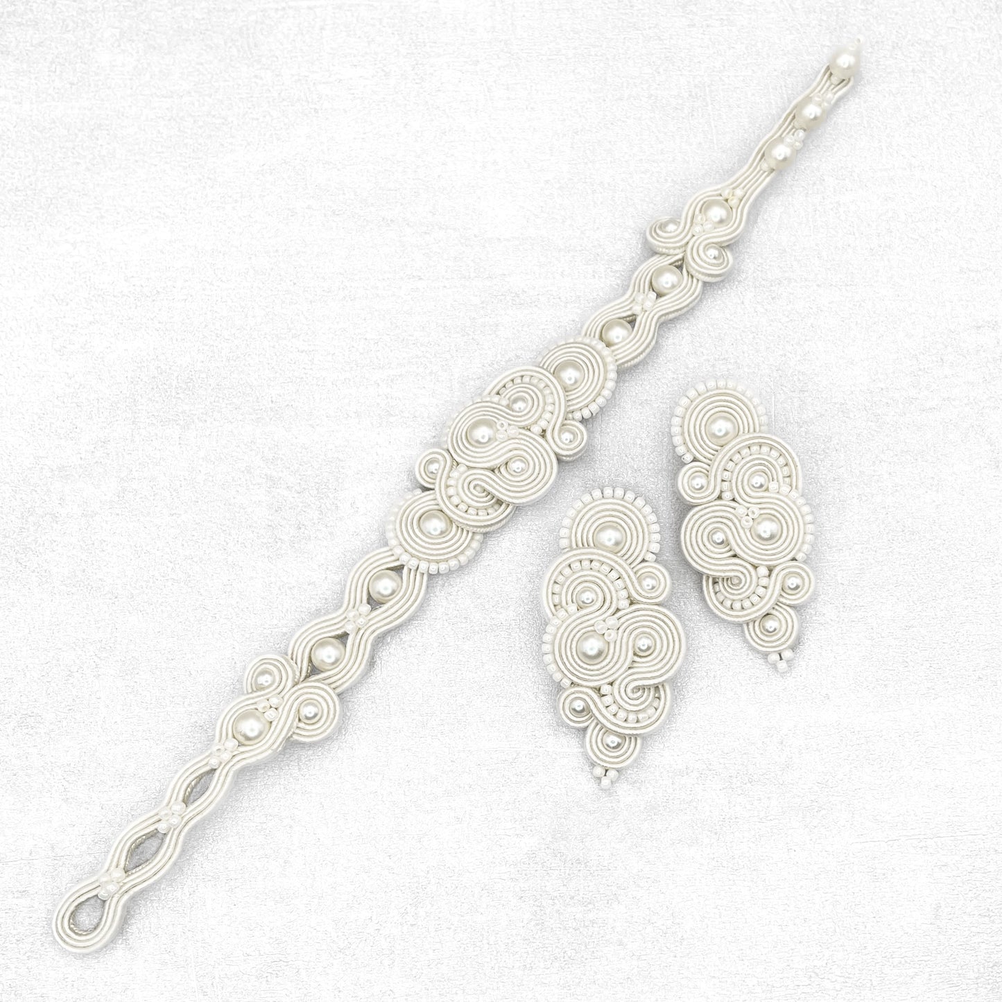 Handmade Ivory Soutache Jewellery – Elegant Wedding Earrings and Bracelet