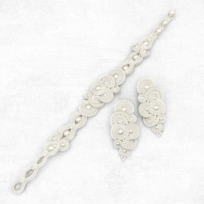 Handmade Ivory Soutache Jewellery – Elegant Wedding Earrings and Bracelet