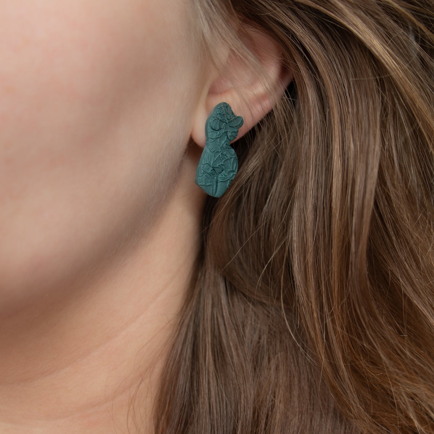Handmade Dark Teal Women Body Stud Earrings – Textured  Polymer Clay Studs