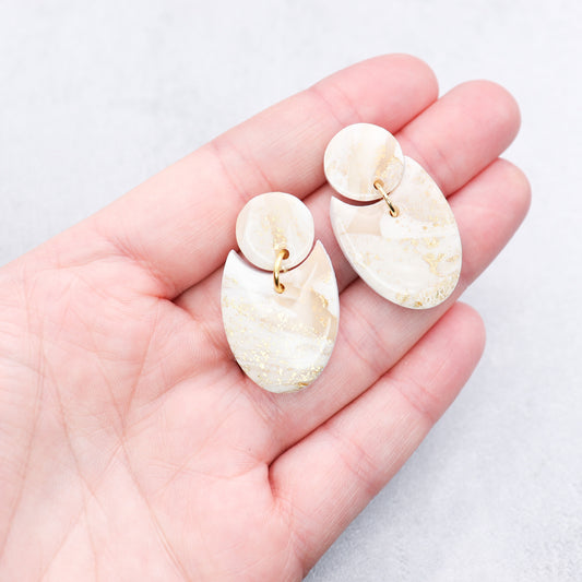 Ivory and white marble earrings. Handmade polymer clay earrings.