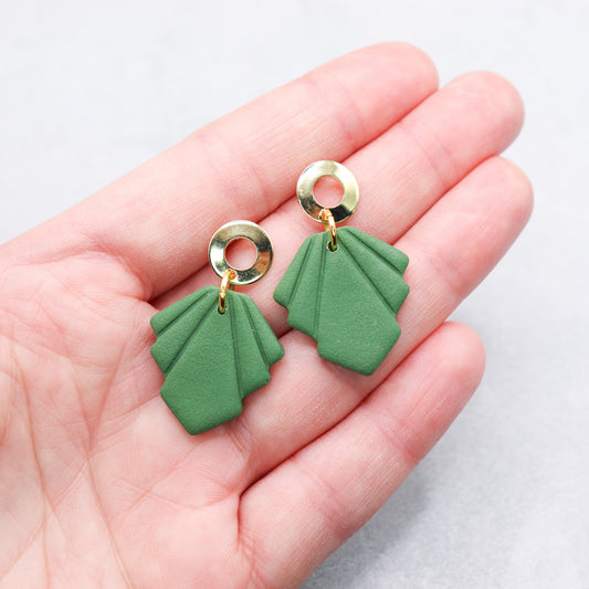 Forest green polymer clay earrings. Handmade geometric earrings.