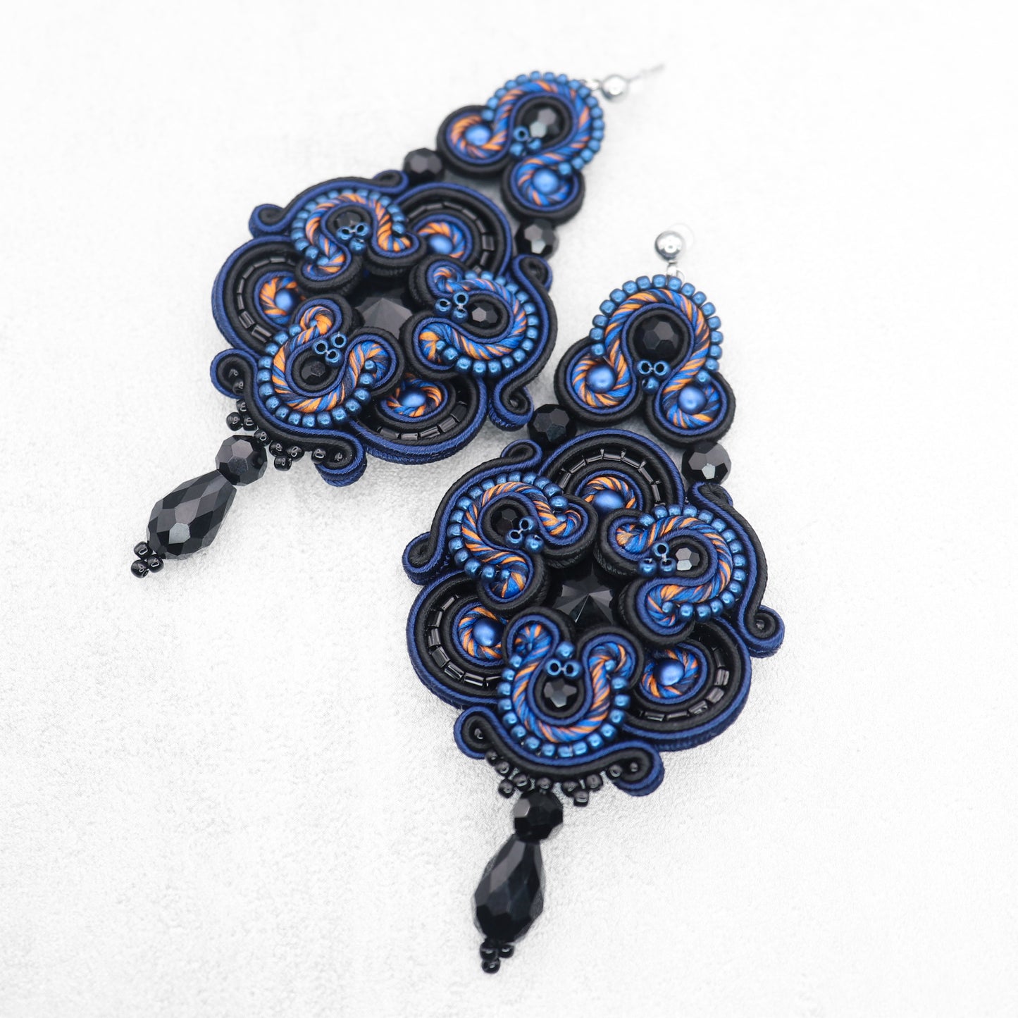 Handmade Dark Sapphire and Black Soutache Earrings – Exquisite and Unique Jewellery