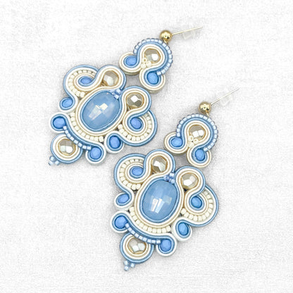 Handmade Light Blue and Cream Soutache Earrings – Chic and Unique Jewellery