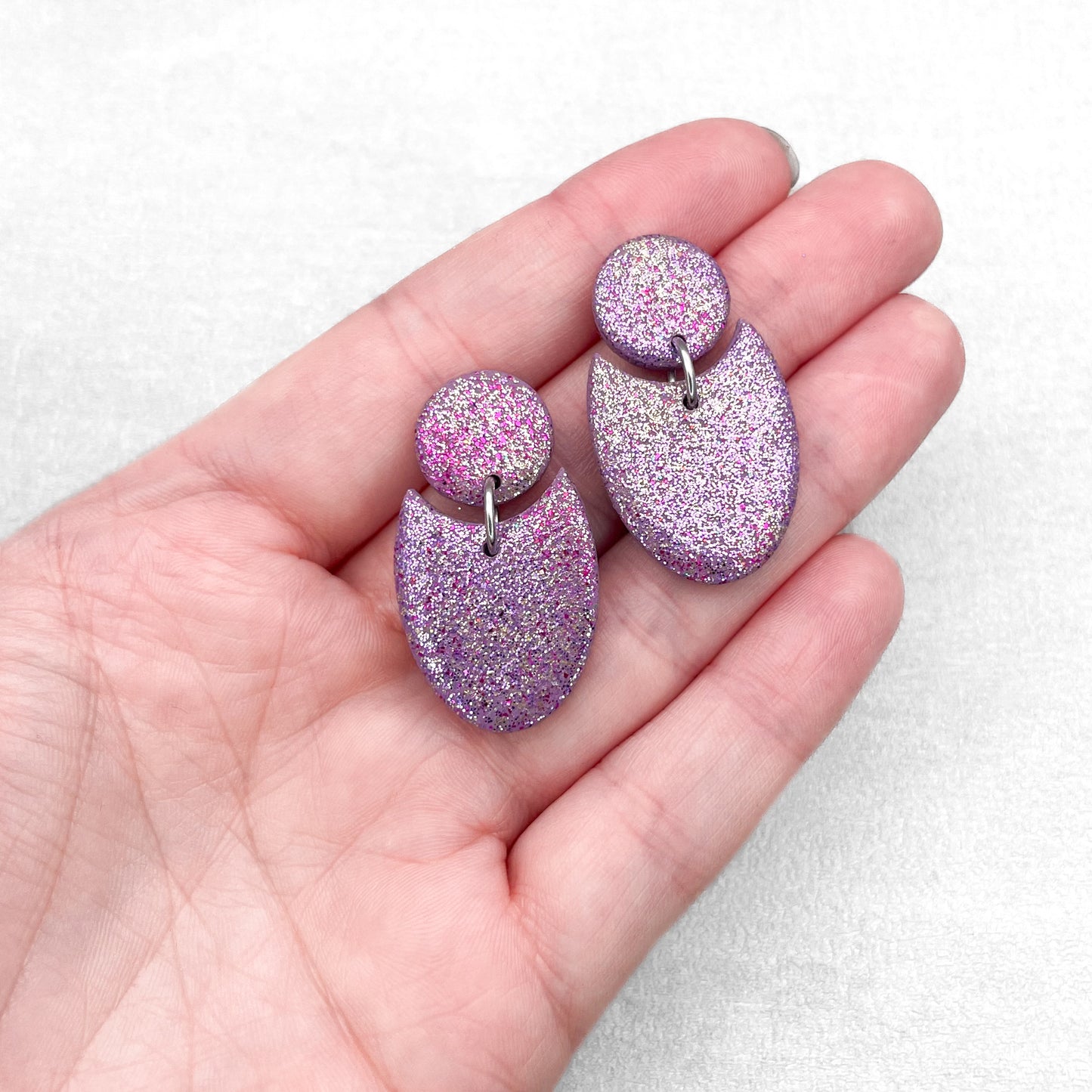 Handmade Violet Full Glitter Earrings – Geometric Polymer Clay Jewellery