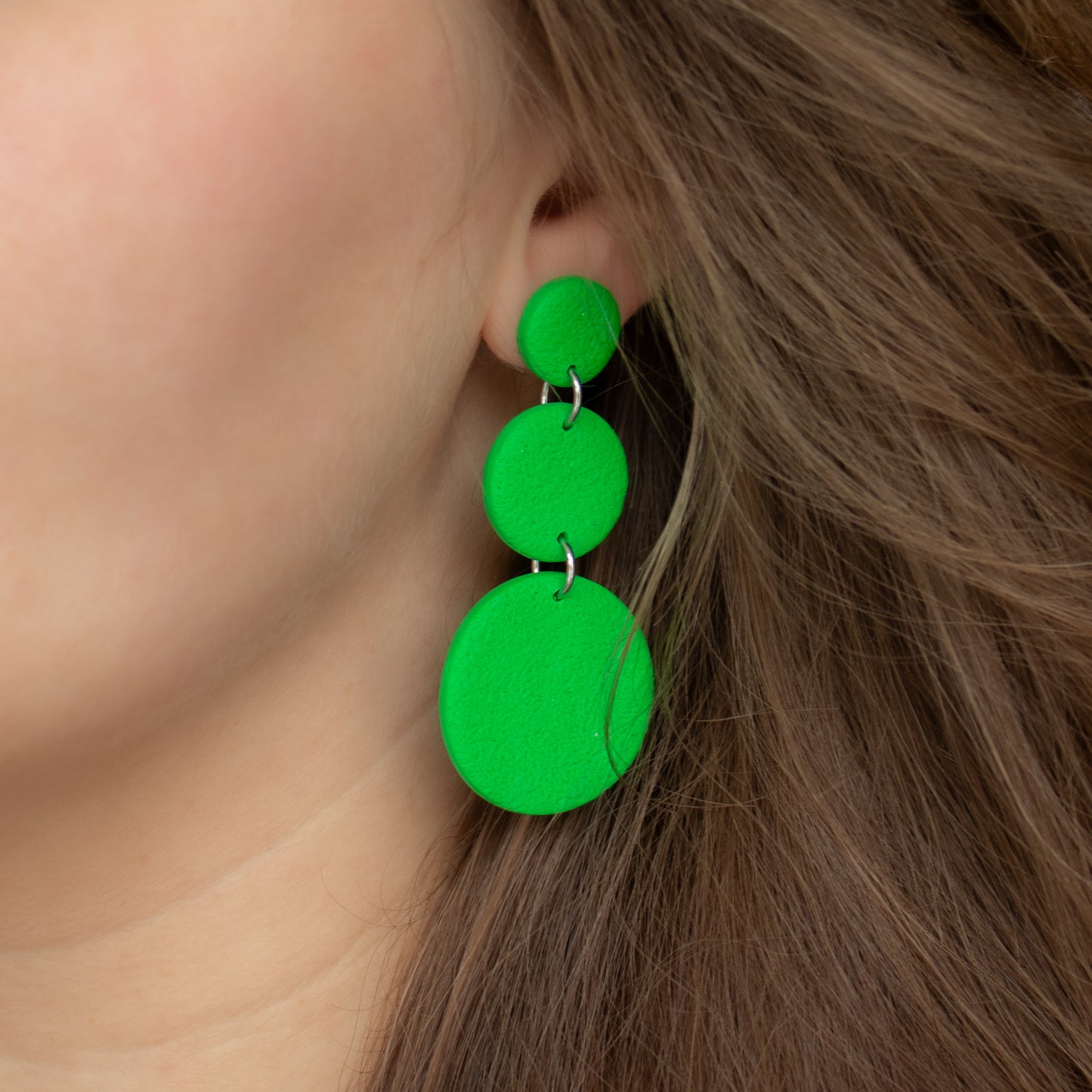 Handmade Green Circle Earrings – Vibrant Polymer Clay Design