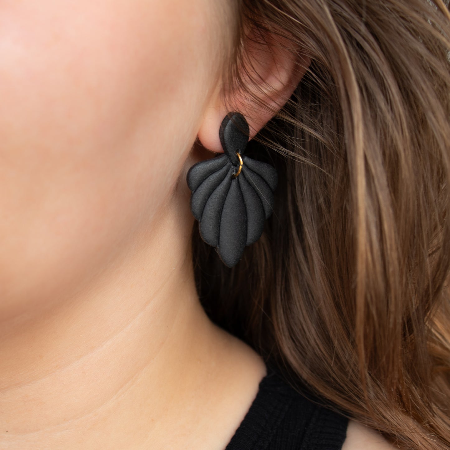 Handmade Black Shell Polymer Clay Earrings – Unique and Elegant Jewellery