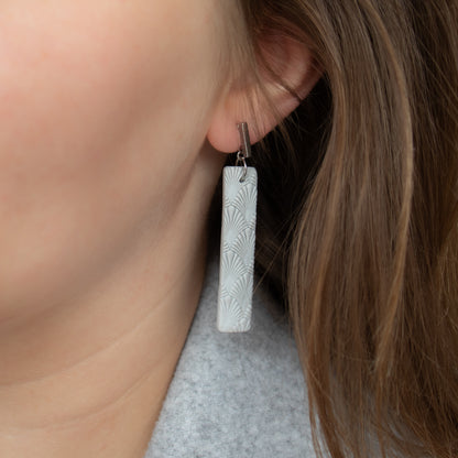 Handmade Light Grey Rectangle Earrings – Textured Polymer Clay Jewellery