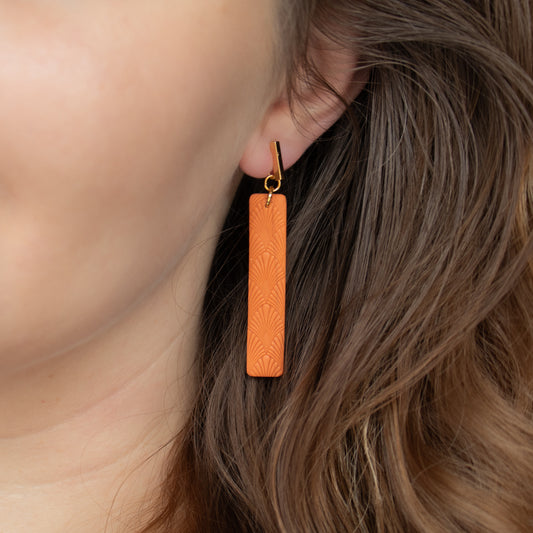 Handmade Orange Rectangle Earrings – Textured Polymer Clay Jewellery