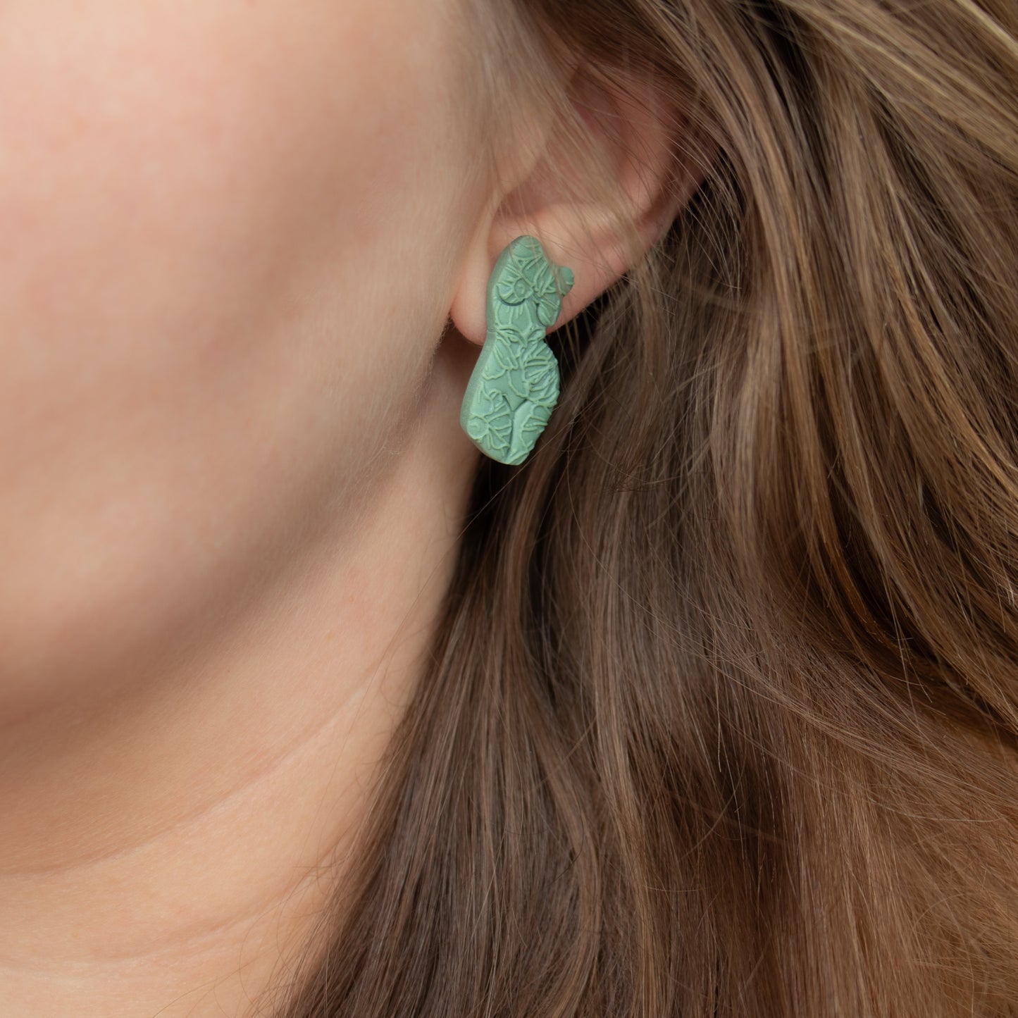 Handmade Emerald green Women Body Stud Earrings – Textured Polymer Clay Studs