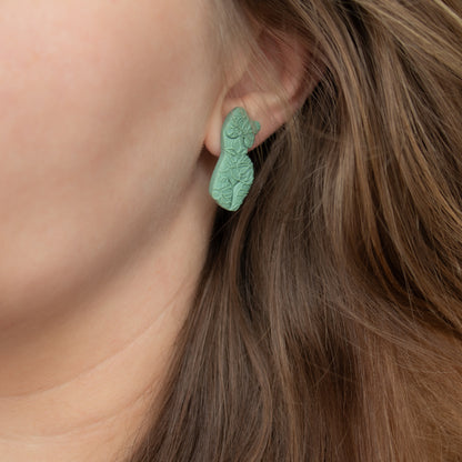 Handmade Emerald green Women Body Stud Earrings – Textured Polymer Clay Studs