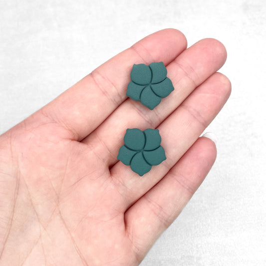 Handmade Dark Teal Hibiscus Stud Earrings – Flower Polymer Clay Studs