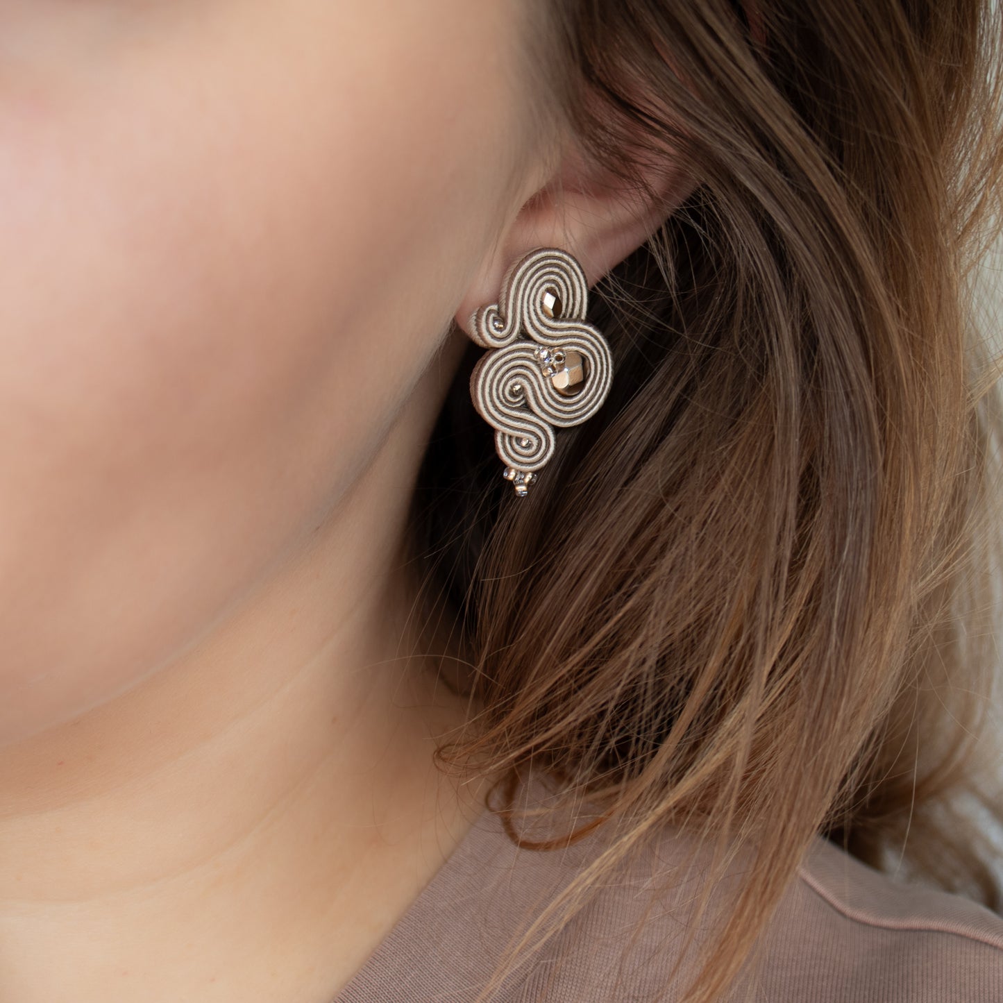 Handmade Sand Soutache Earrings – Casual Elegance Jewellery