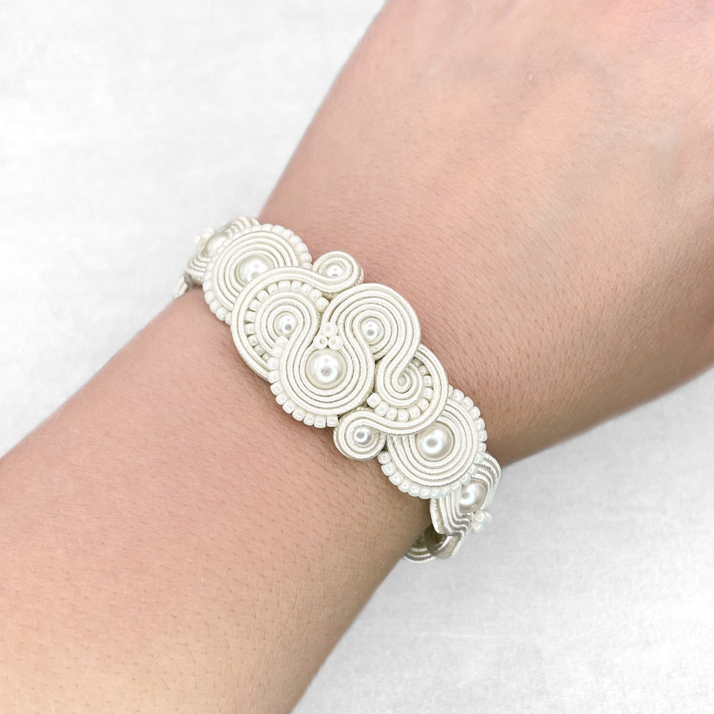 Handmade Ivory Soutache Jewellery – Elegant Wedding Earrings and Bracelet