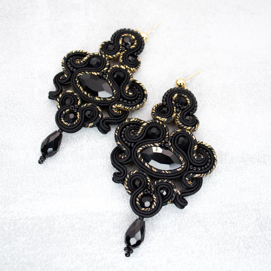 Black and gold soutache earrings. Unique and exclusive earrings.