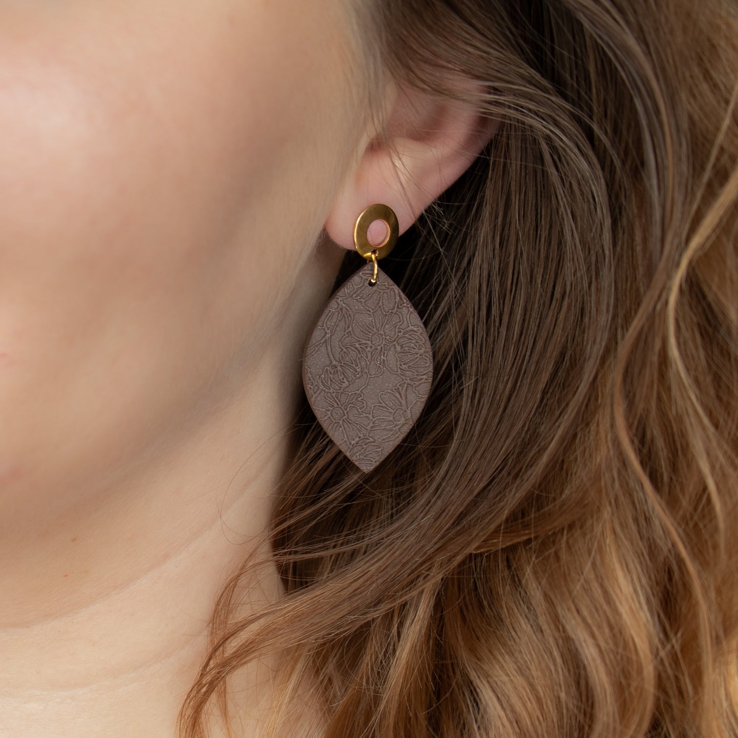 Handmade Brown Textured Oval Earrings – Polymer Clay Jewellery